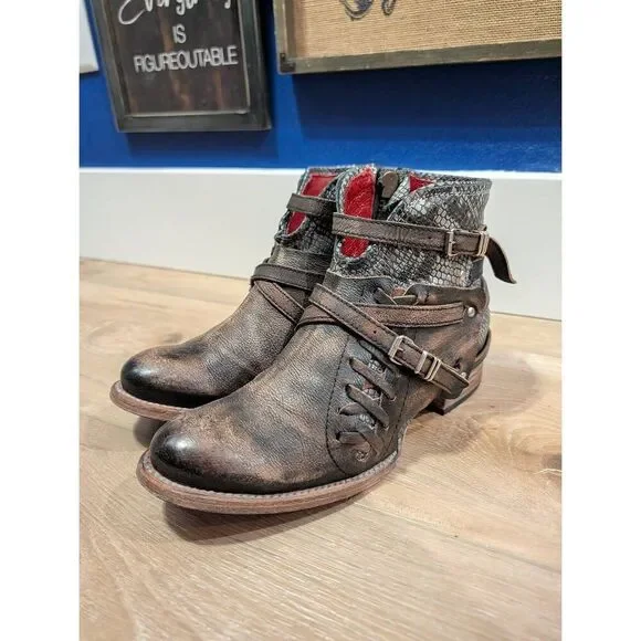 Freebird by Steven Belfast Booties Women's 9 Black Multi Blue Snake - Picture 5 of 12